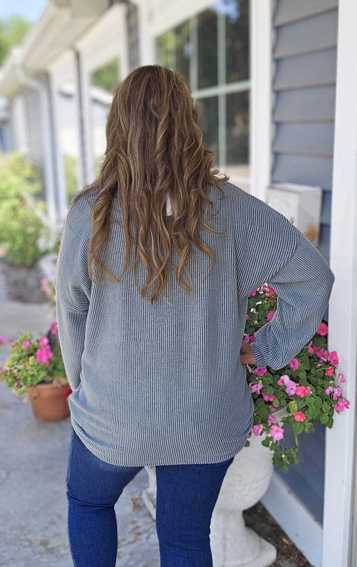 OLIVE BRUSHED RIBBED KNIT LONG SLEEVE TOP