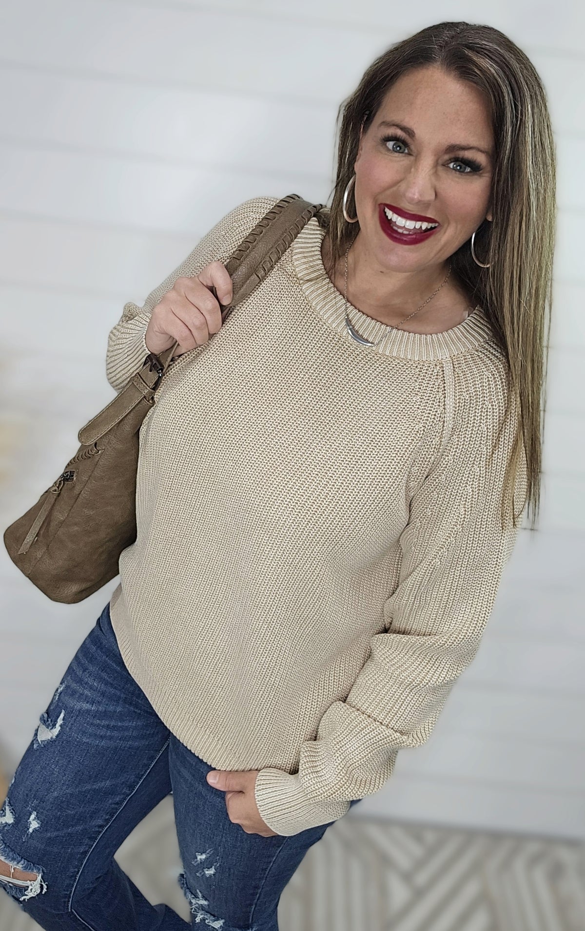 TAUPE MINERAL WASH KNIT SWEATER