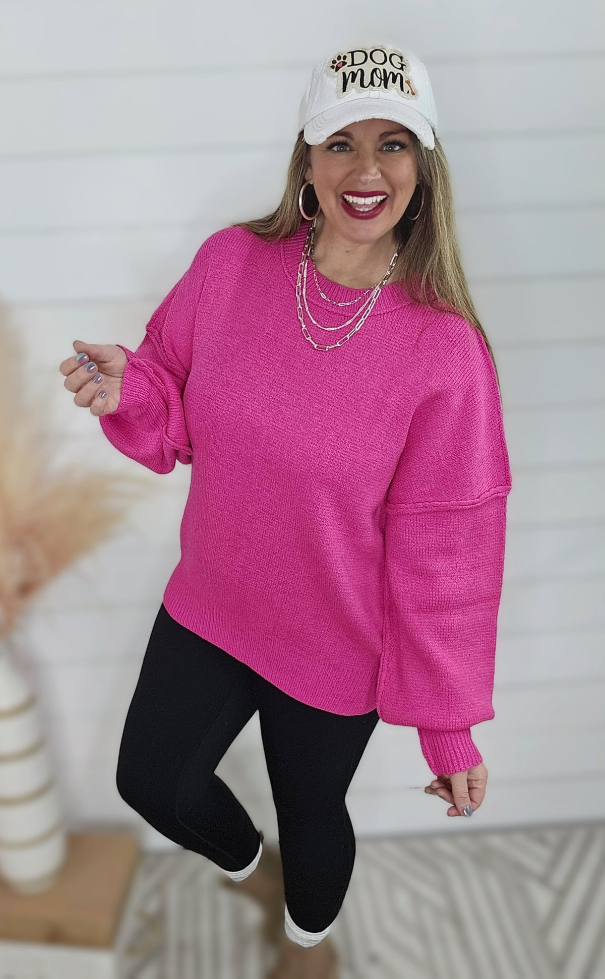 PINK OVERSIZED CREW NECK SWEATER