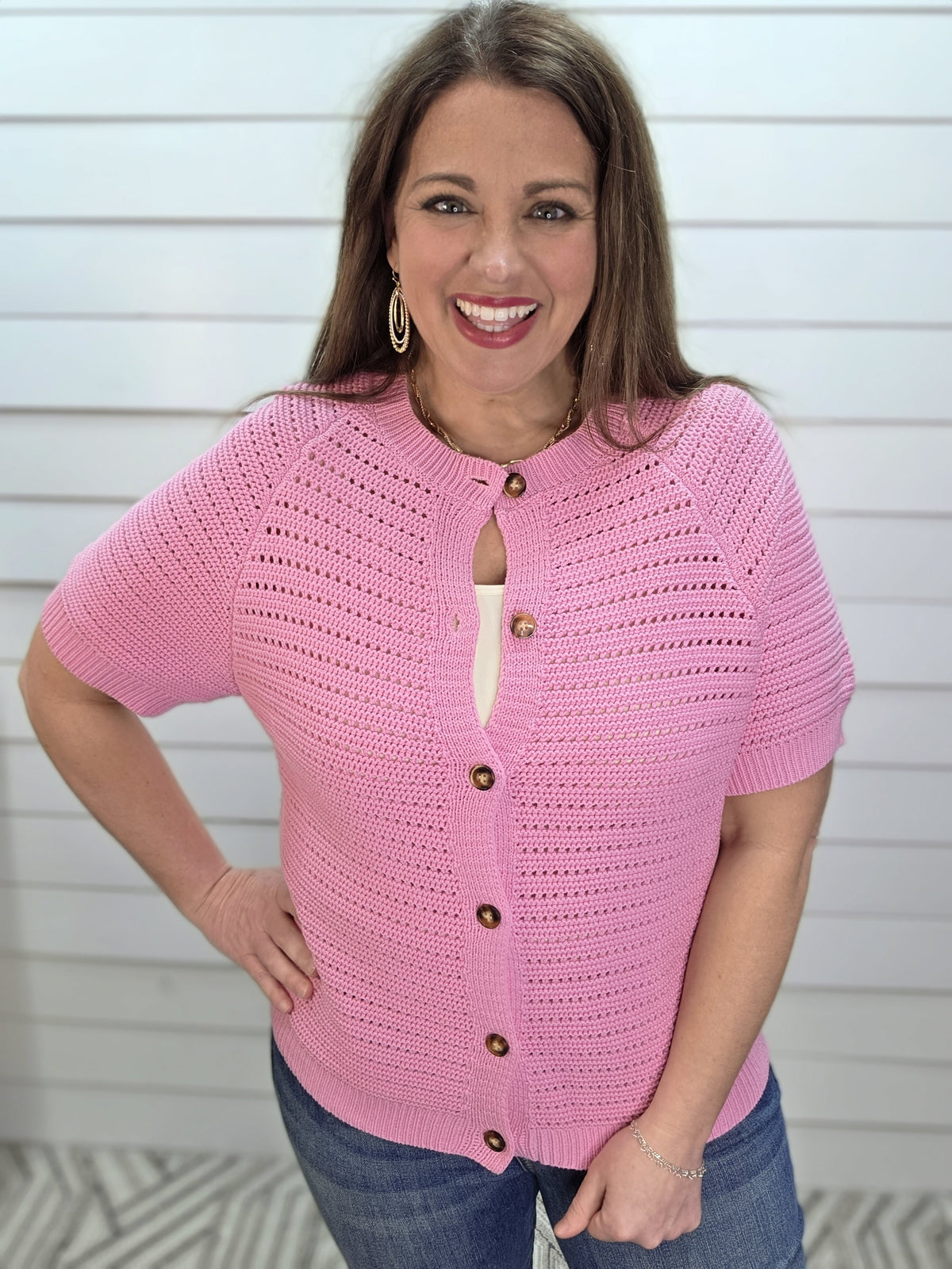 PINK BUTTON DOWN SWEATER CARDIGAN