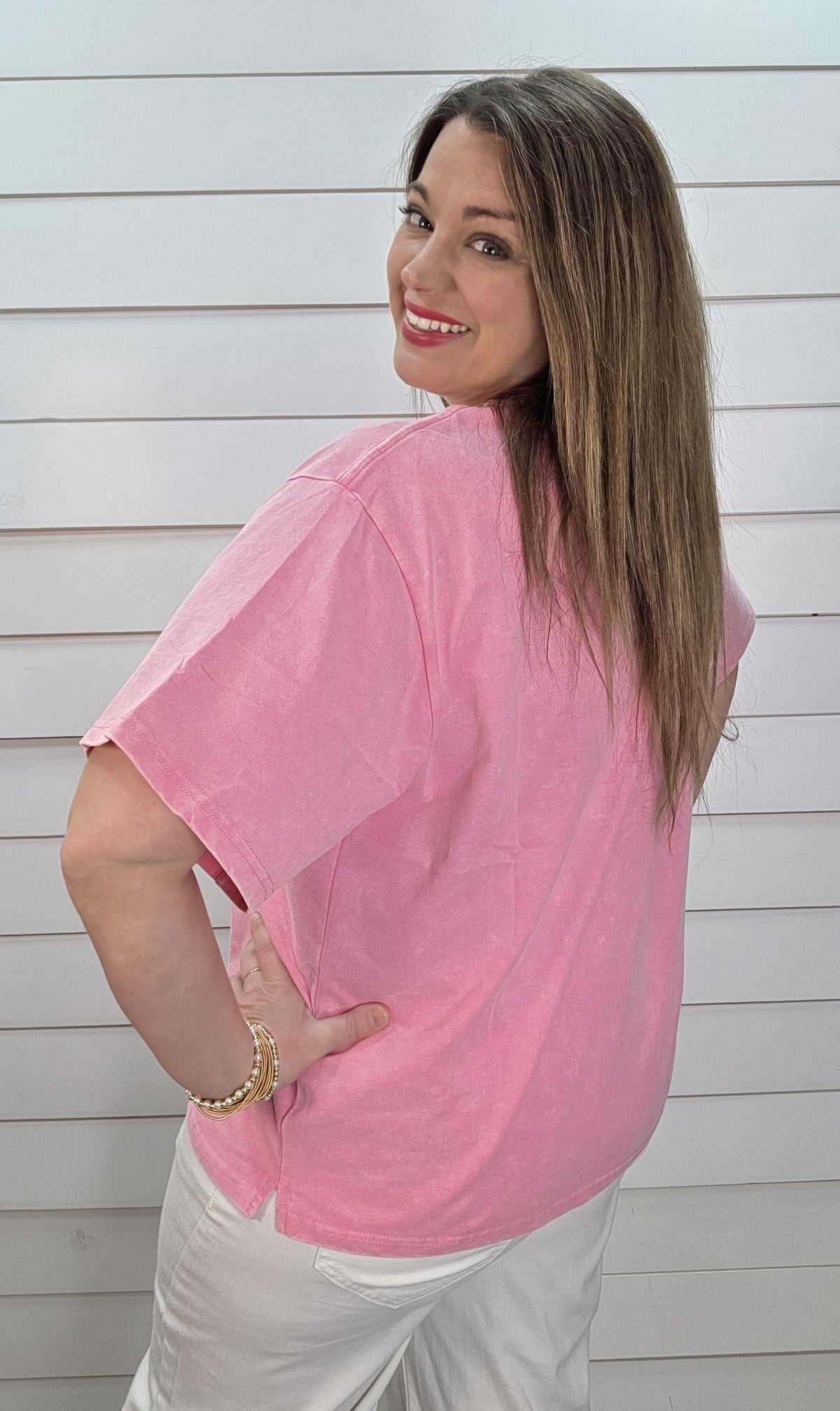 PINK MINERAL WASH COTTON SHORT SLEEVE TOP
