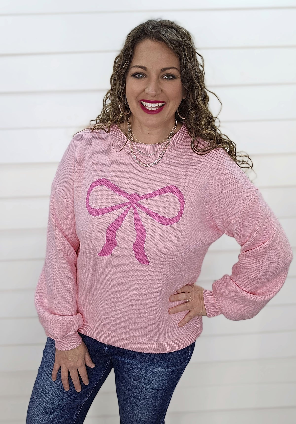 PINK LARGE BOW SWEATER