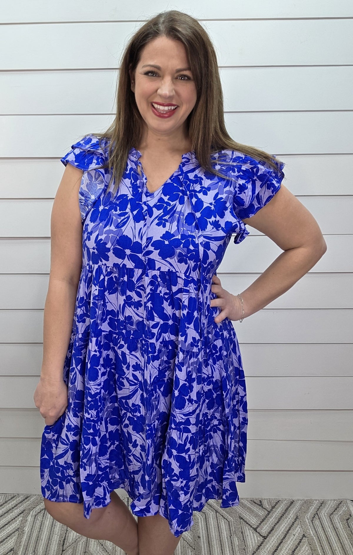 BLUE FLORAL TIERED DRESS