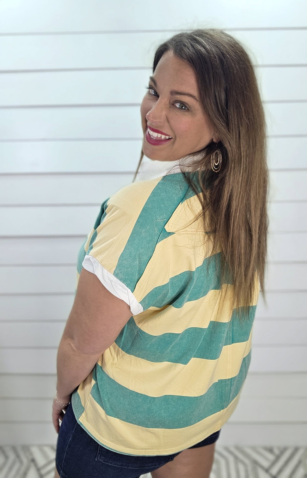 YELLOW/GREEN BOLD STRIPED KNIT TOP