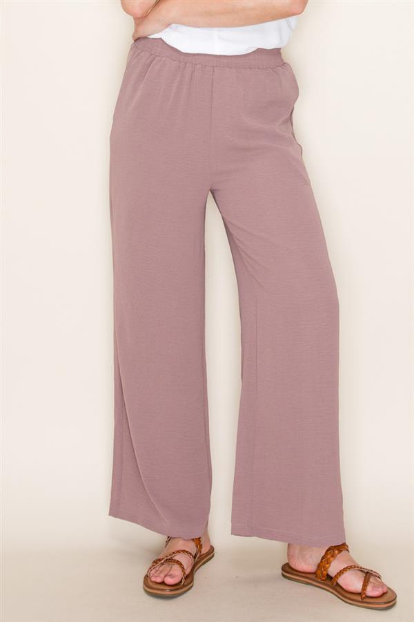 MOCHA ELASTIC WAIST WIDE LEG PANTS