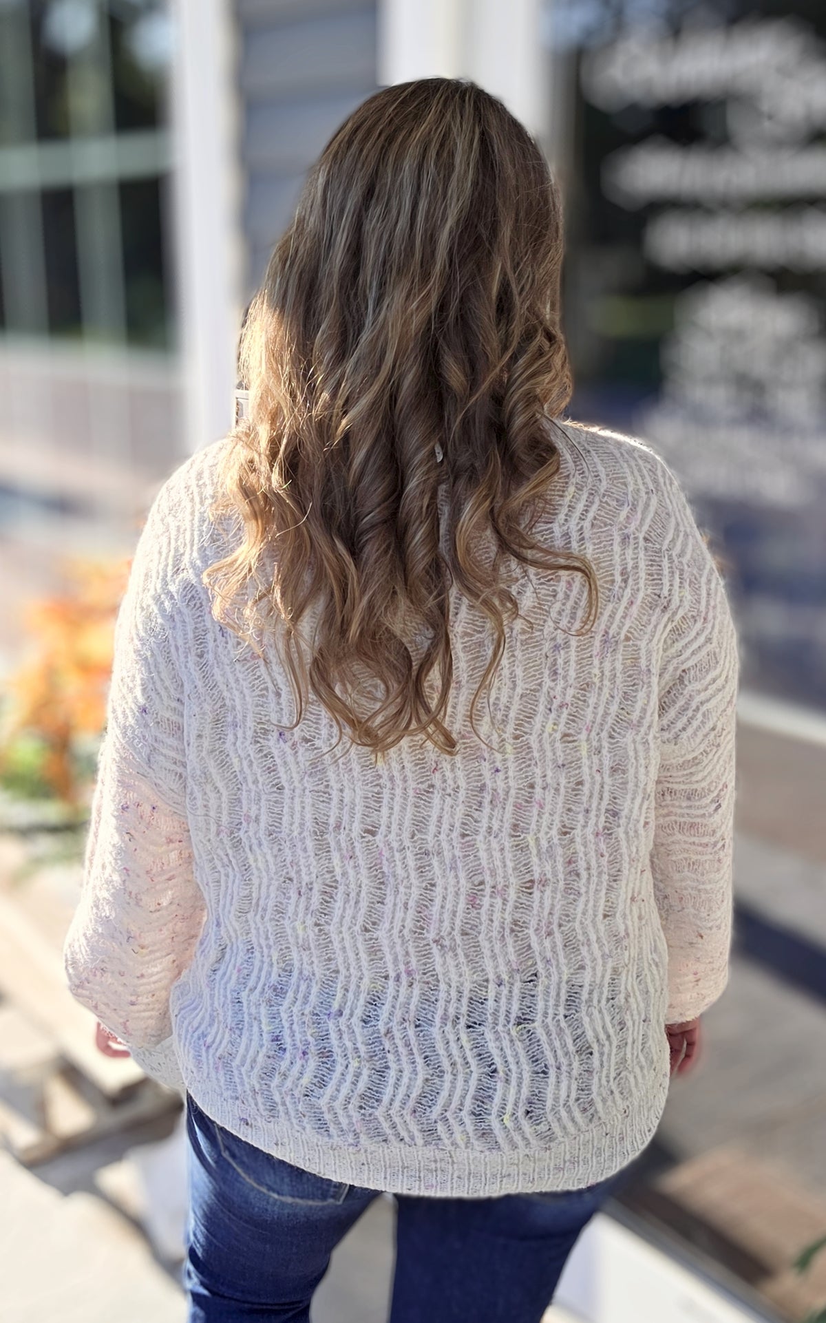 CREAM LOOSE WEAVE KNIT MULTI COLOR THRED SWEATER