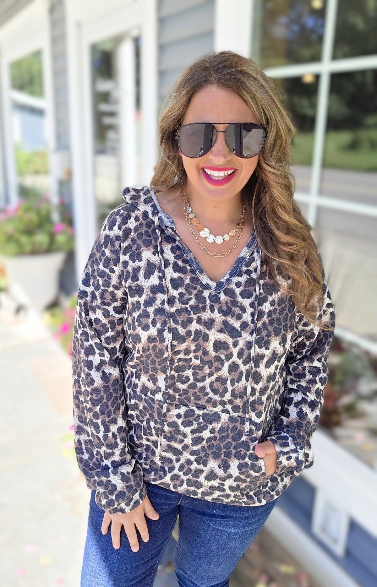 BROWN ANIMAL PRINT LIGHT WEIGHT HOODIE