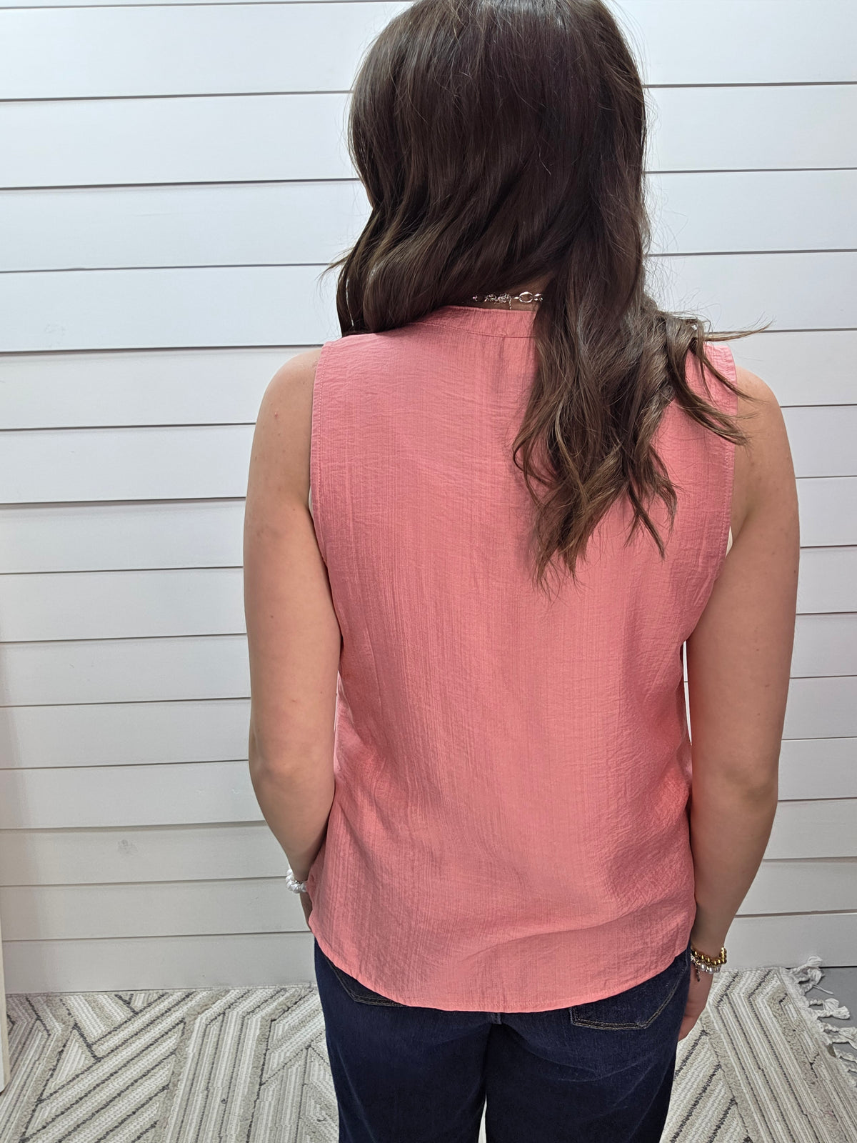 MAUVE PINTUCK HALF BUTTON WOVEN TANK