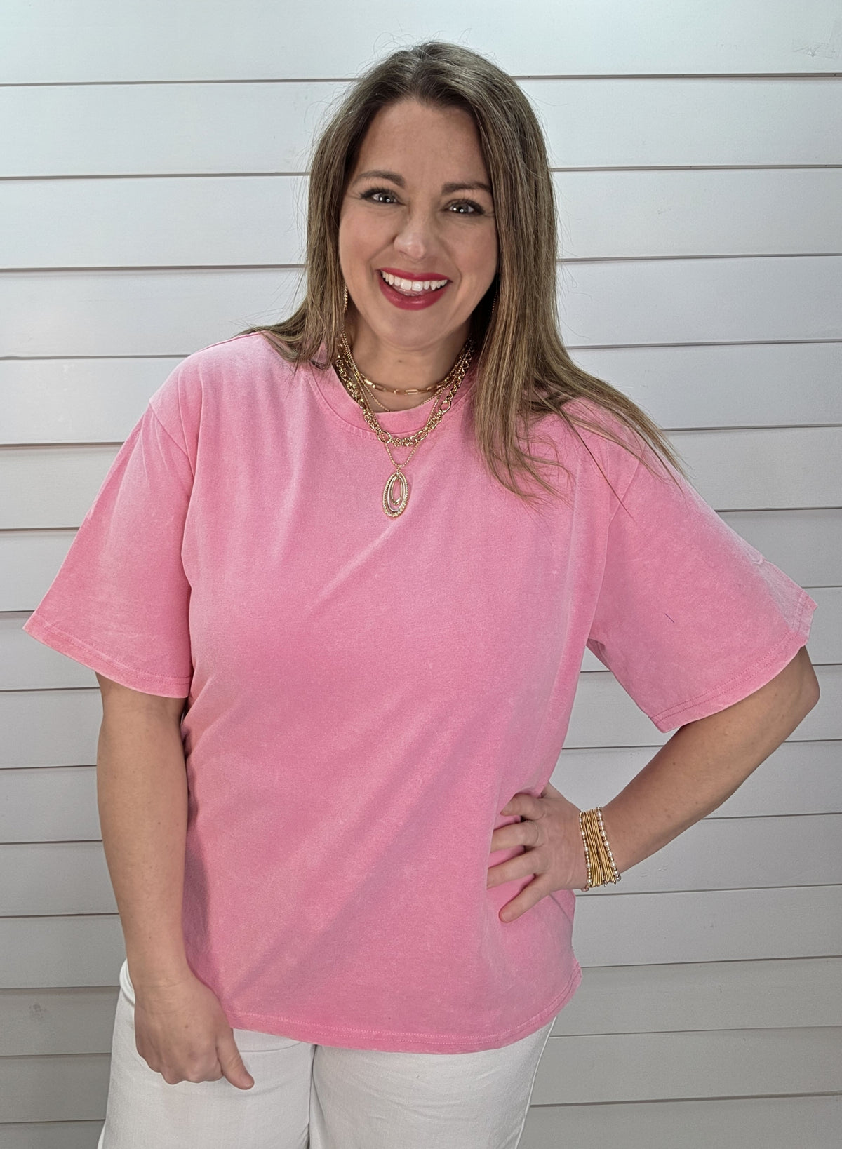 PINK MINERAL WASH COTTON SHORT SLEEVE TOP