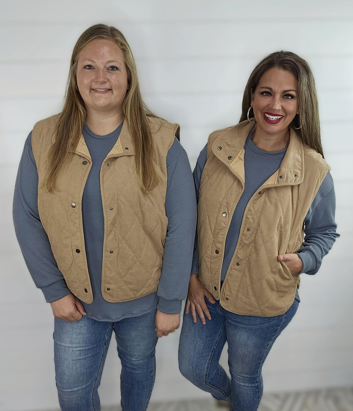 TAUPE CORDUROY SNAP BUTTON VEST