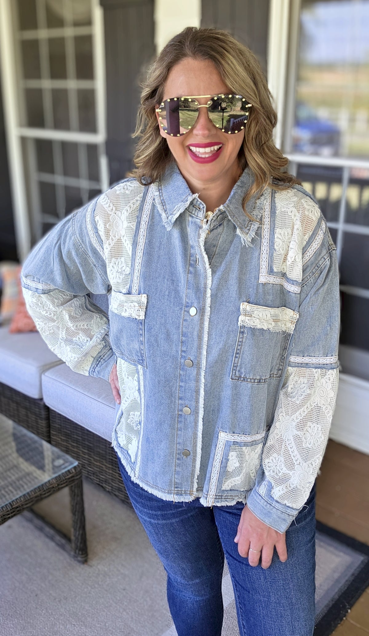POL DENIM/LACE CONTRAST JACKET