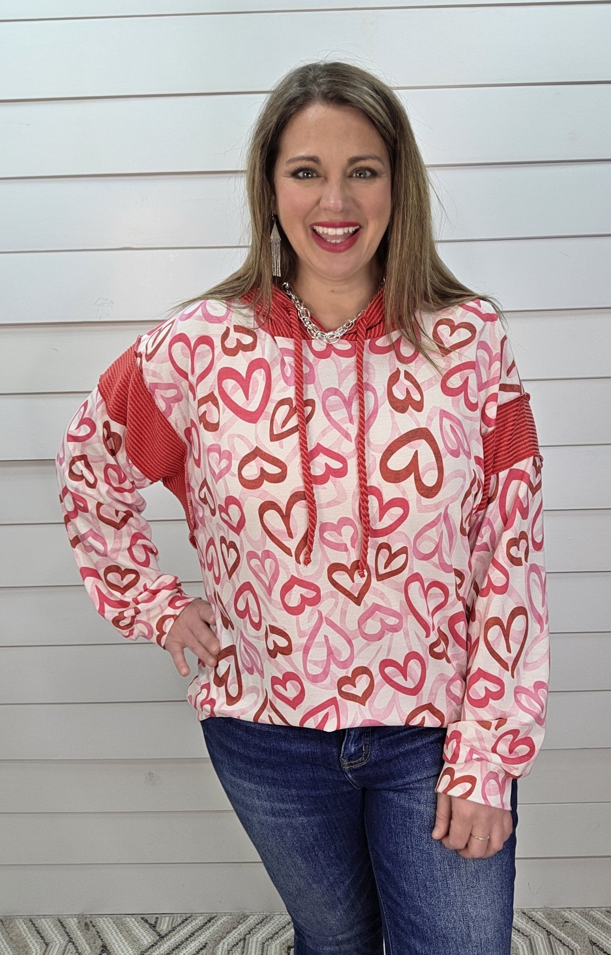 IVORY/RED/PINK HEART HOODIE