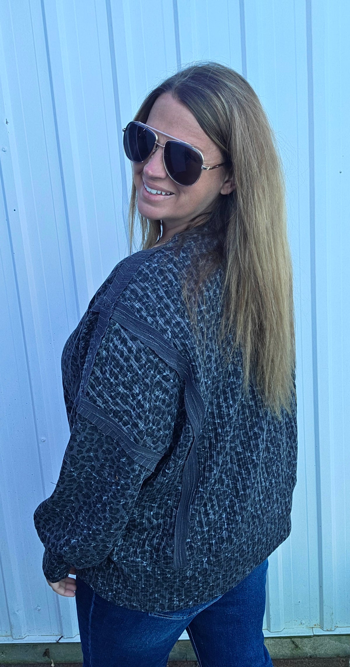 Charcoal Animal Print Oversized Top