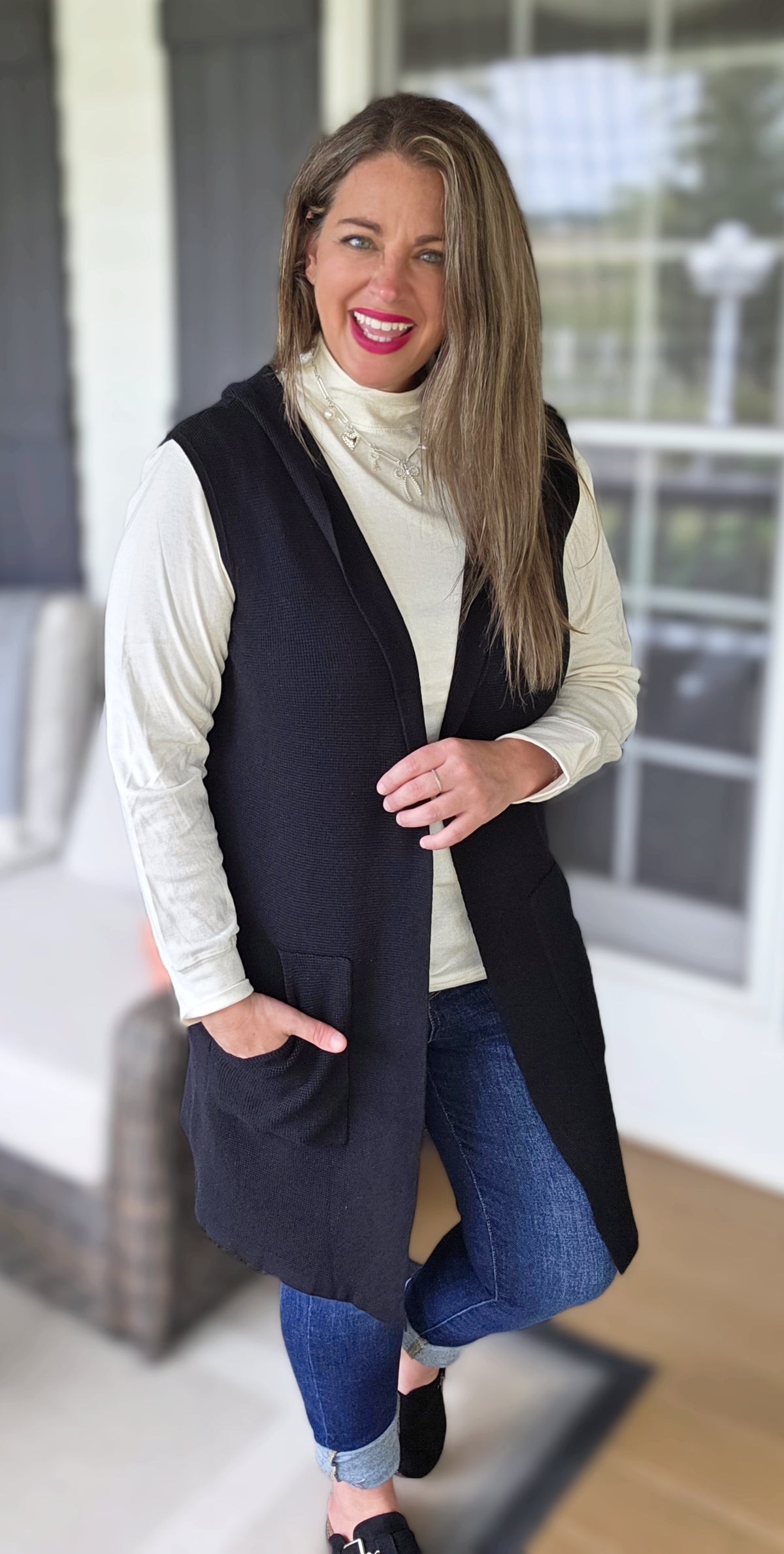 KAREN HART WAFFLE TEXTURE LONG VEST
