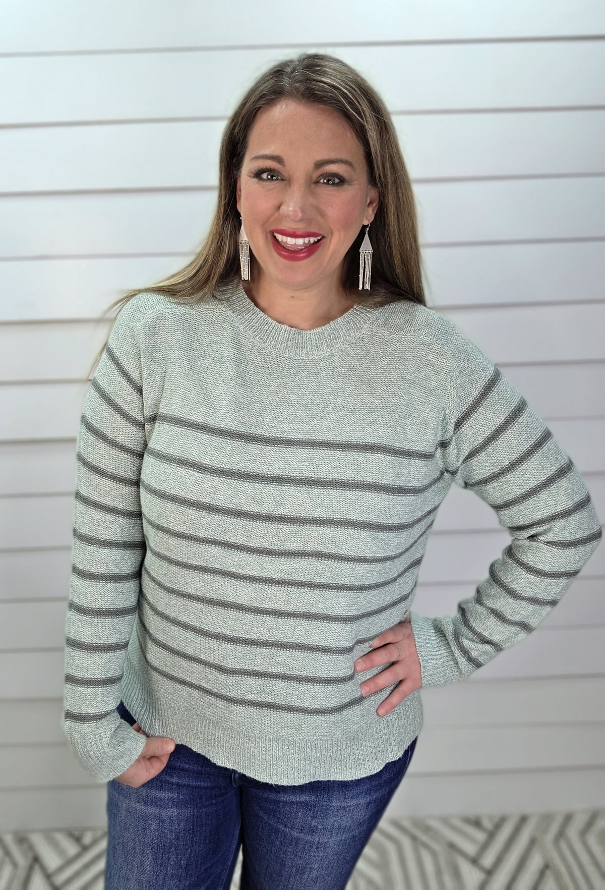 SAGE STRIPED KNIT SWEATER