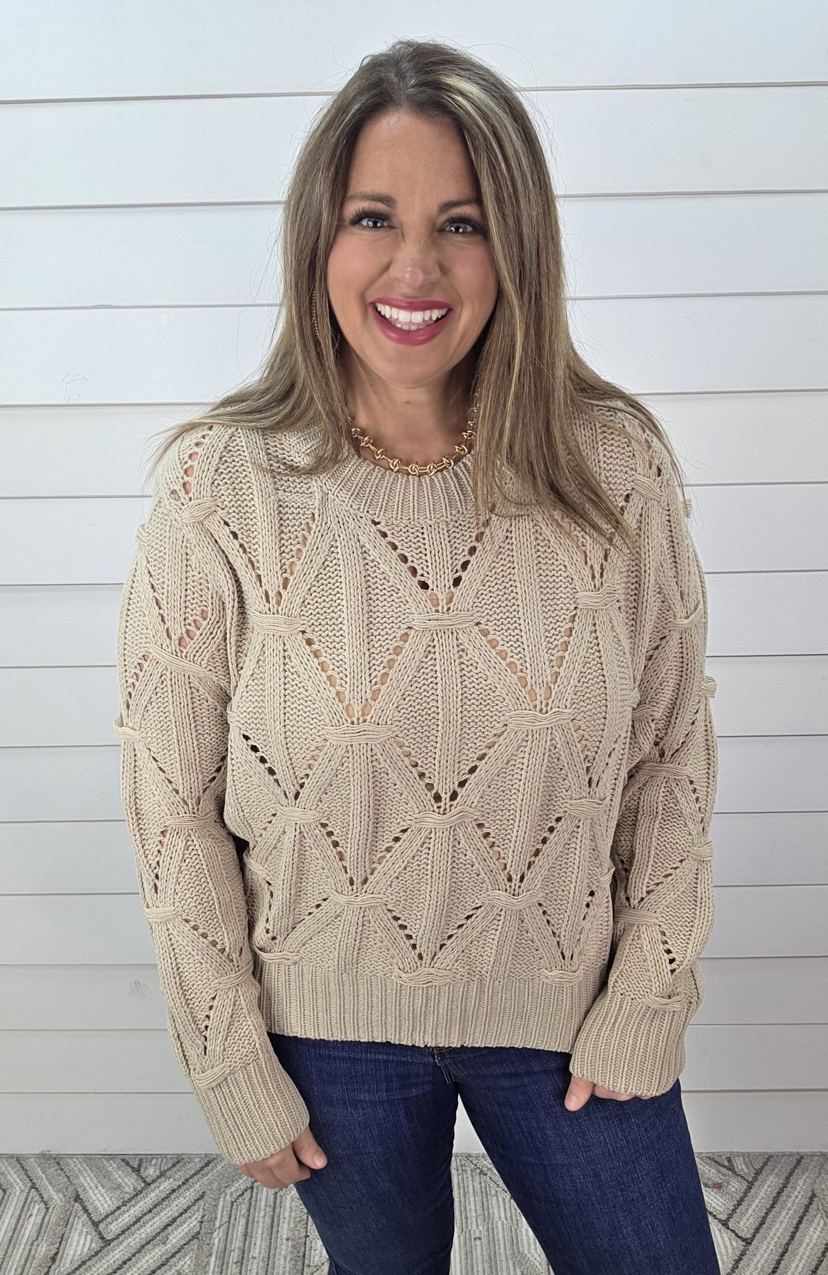 KHAKI LOOSE KNIT PULLOVER SWEATER