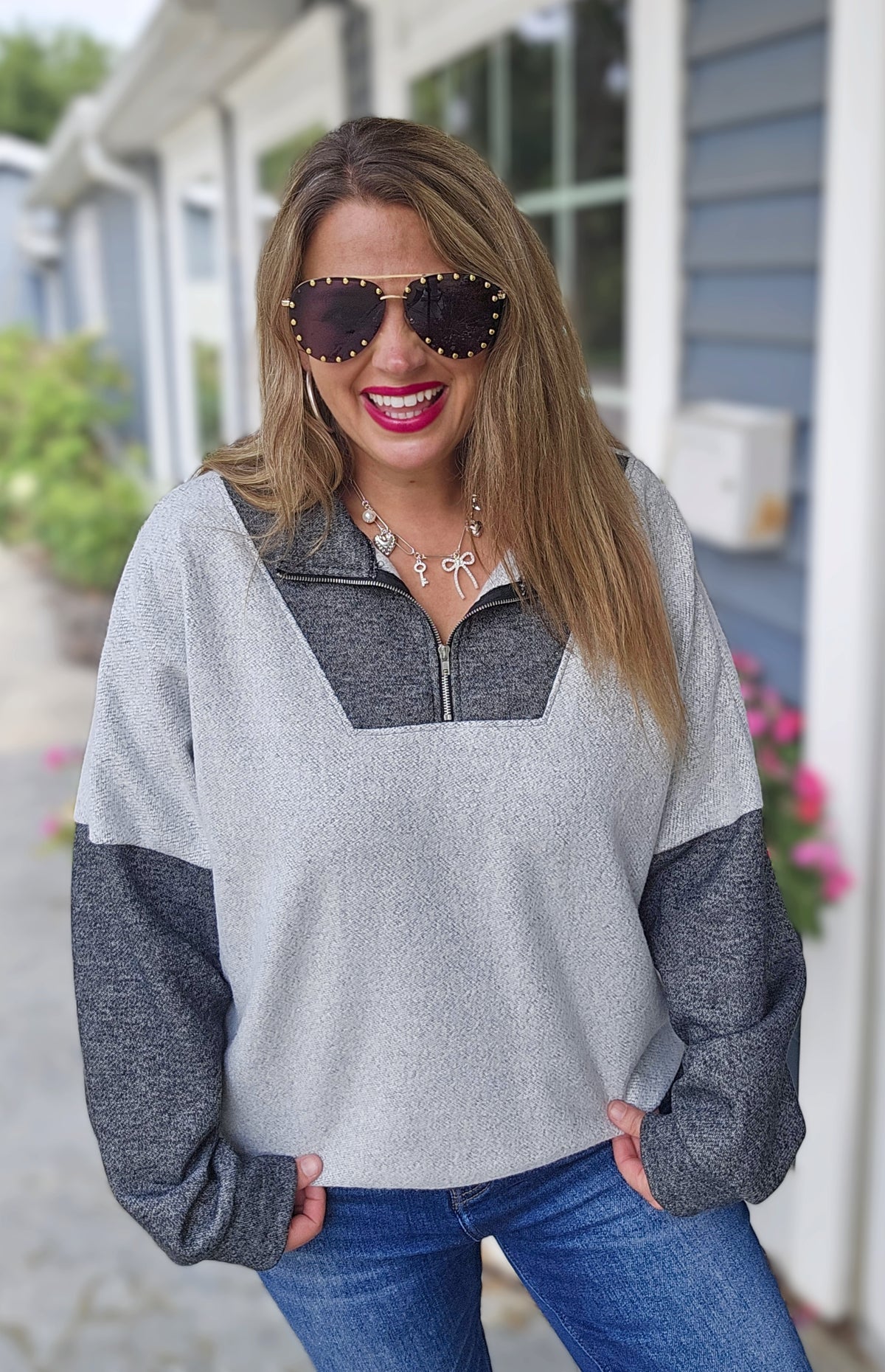 CHARCOAL/GREY BRUSHED QUARTER ZIP PULLOVER