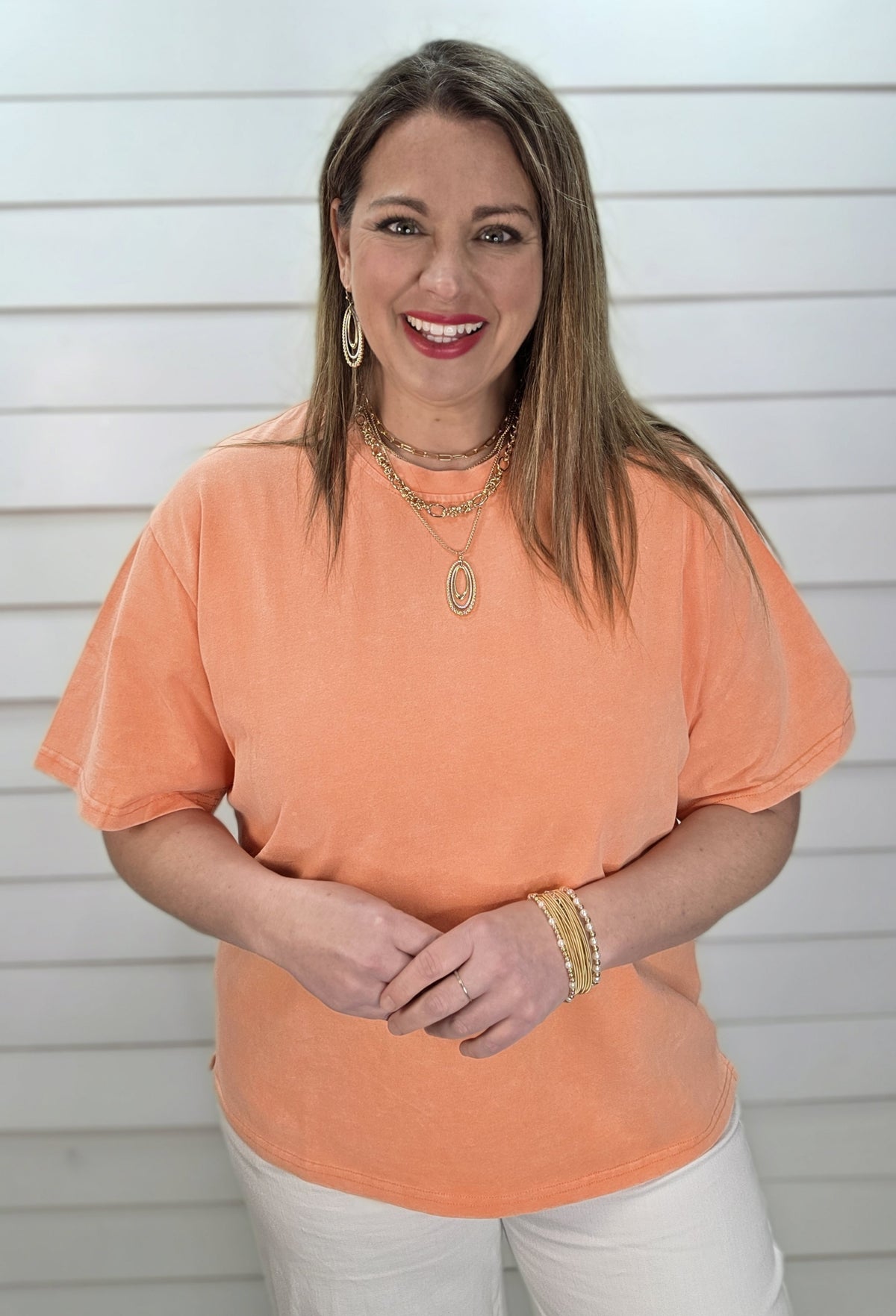ORANGE MINERAL WASH COTTON SHORT SLEEVE TOP