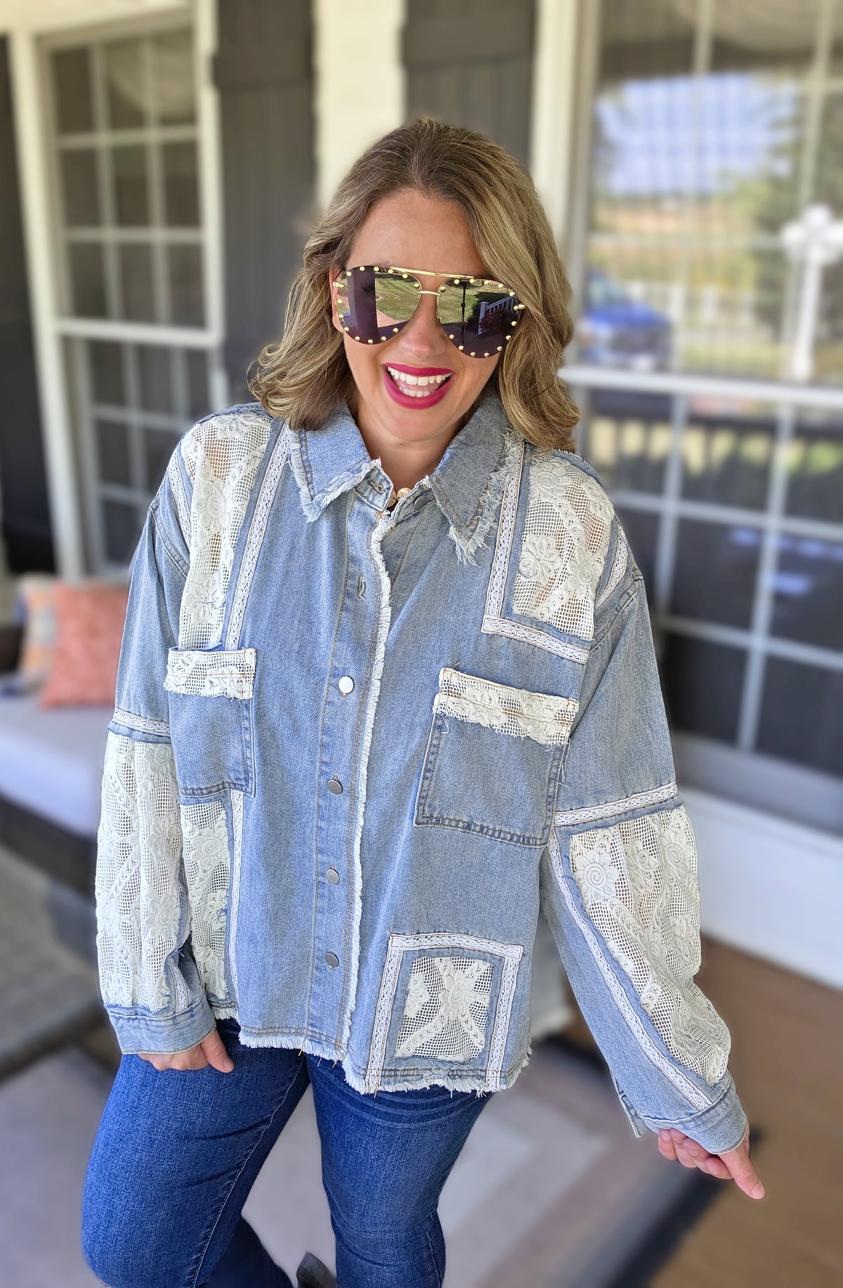 POL DENIM/LACE CONTRAST JACKET