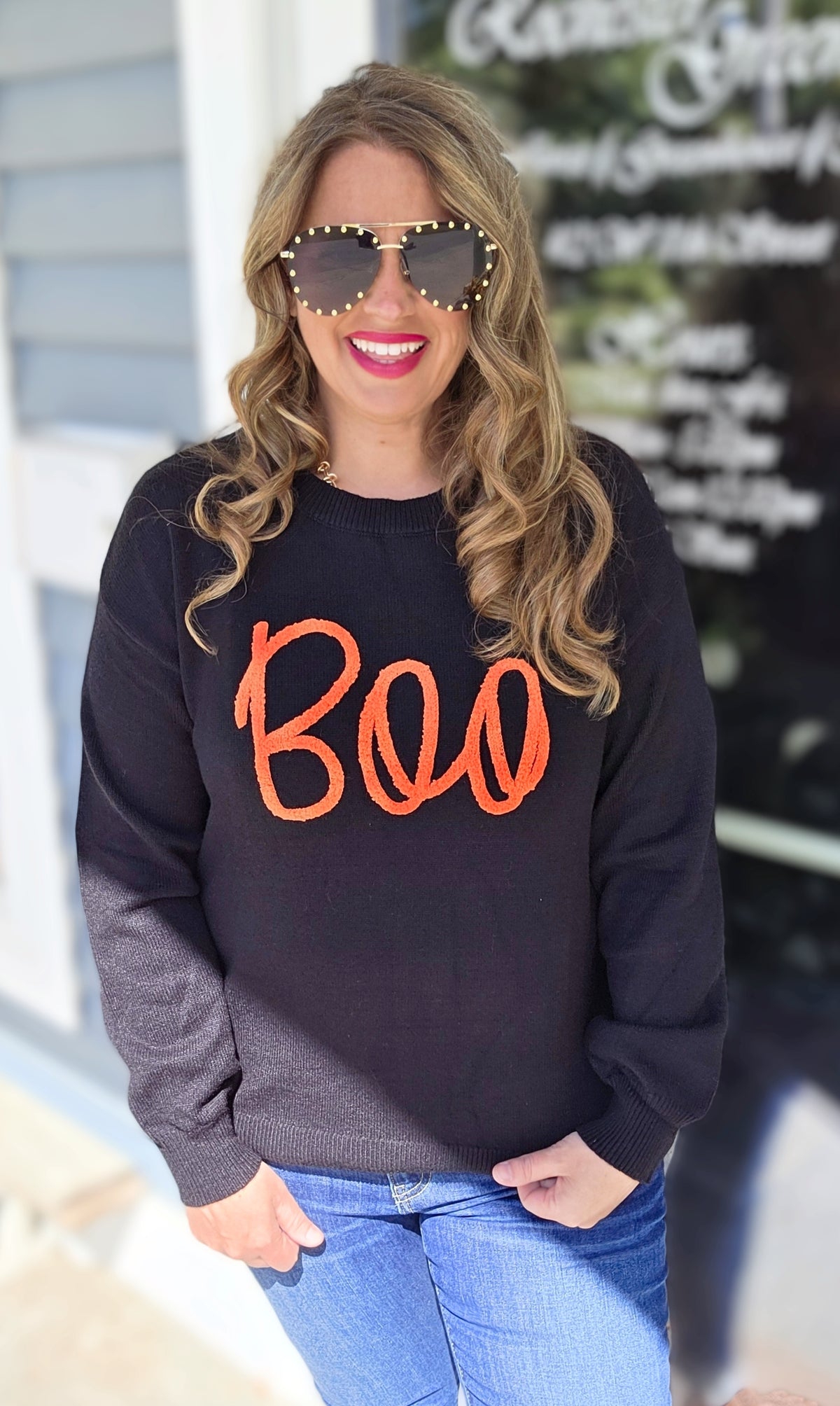 BLACK "BOO" KNIT SWEATER