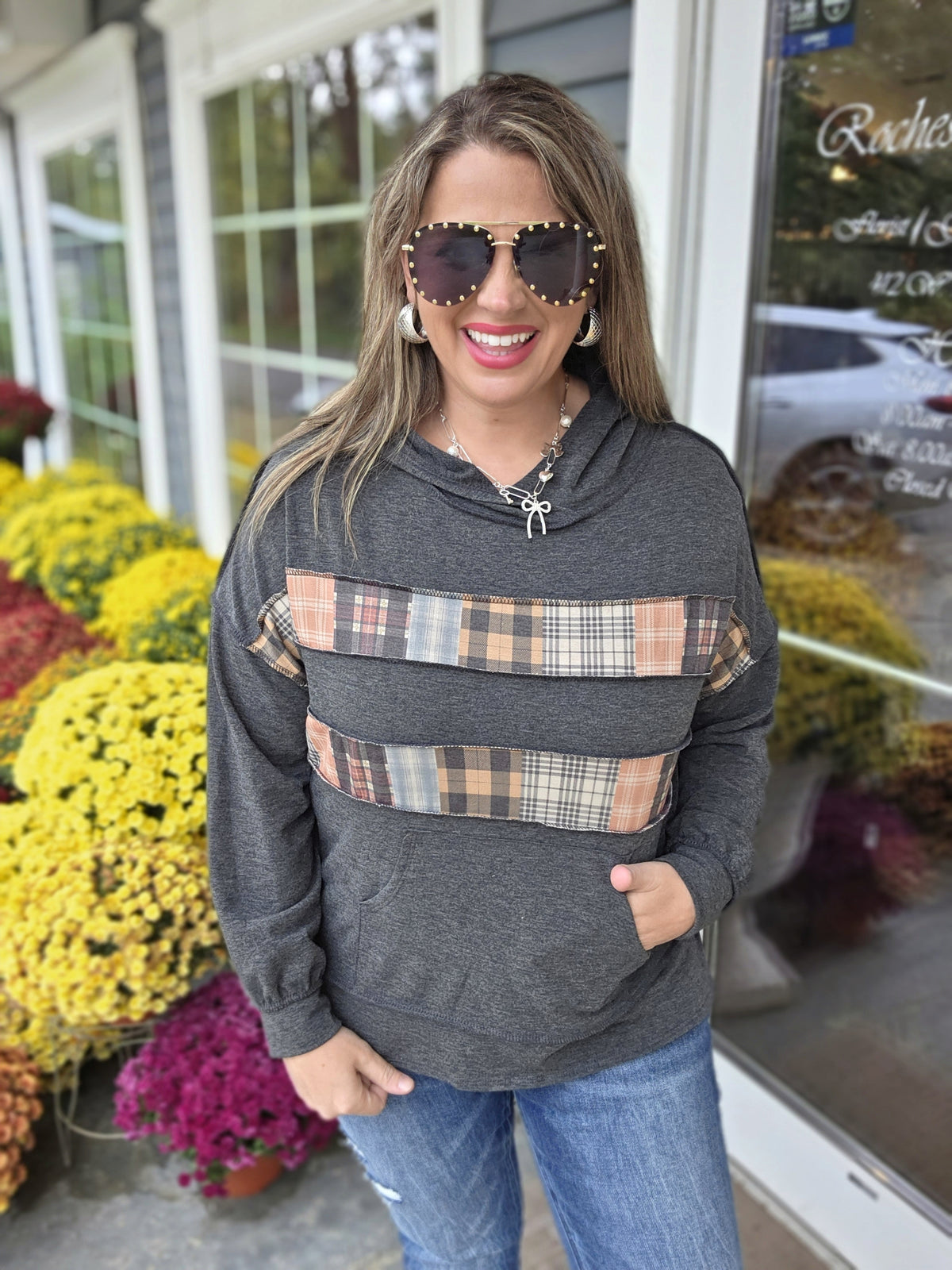 CHARCOAL PATCHWORK FRENCH TERRY LIGHT WEIGHT HOODIE