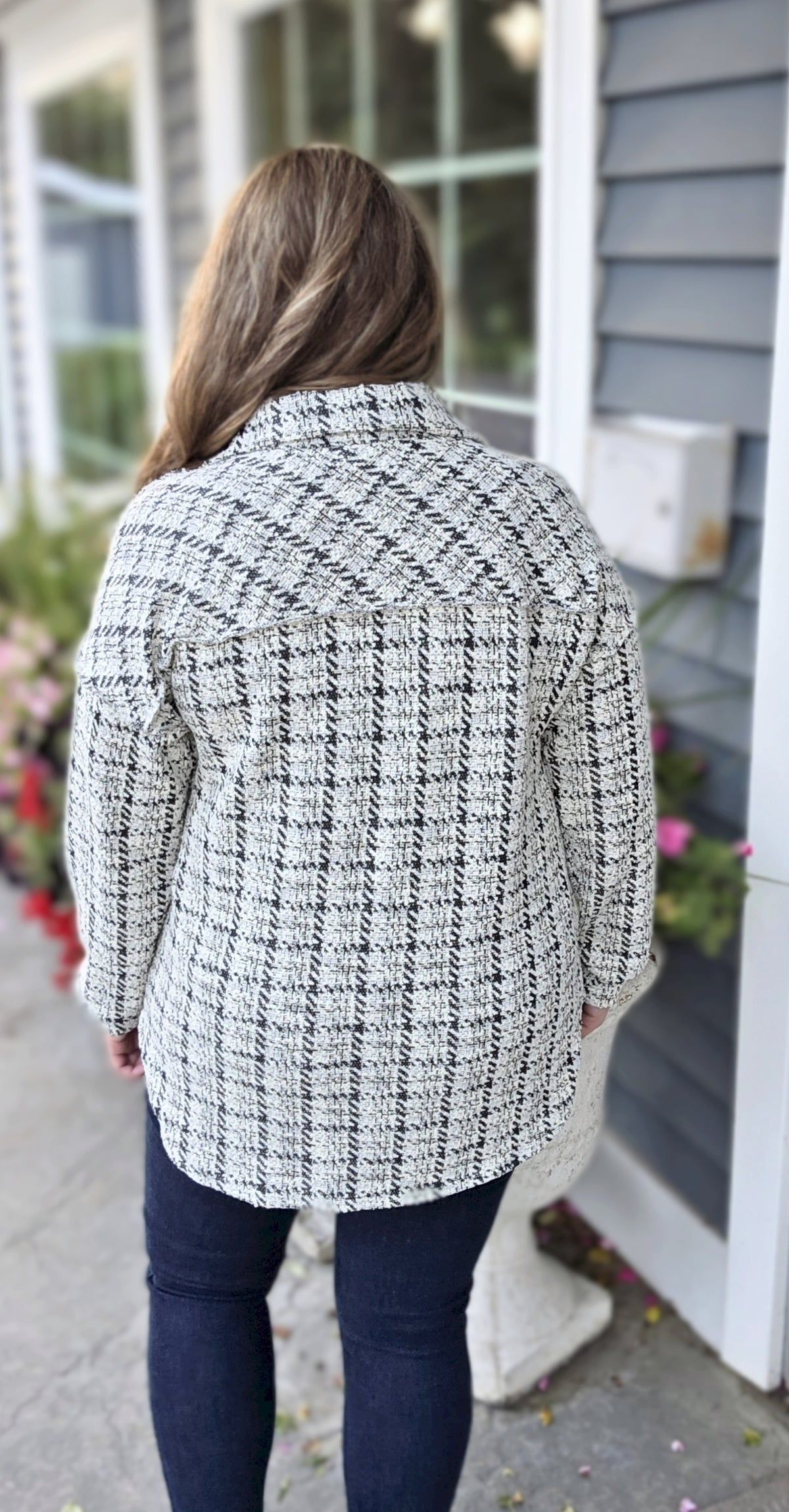 BLACK/CREAM GLITZ FULL BUTTON DOWN TWEED TOP