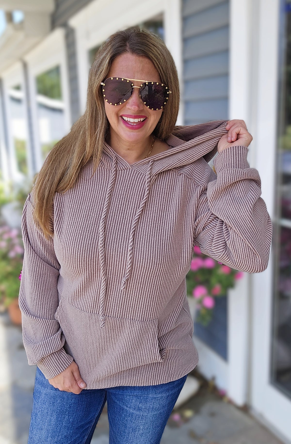 MOCHA BRUSHED RAISED RIBBED HOODIE