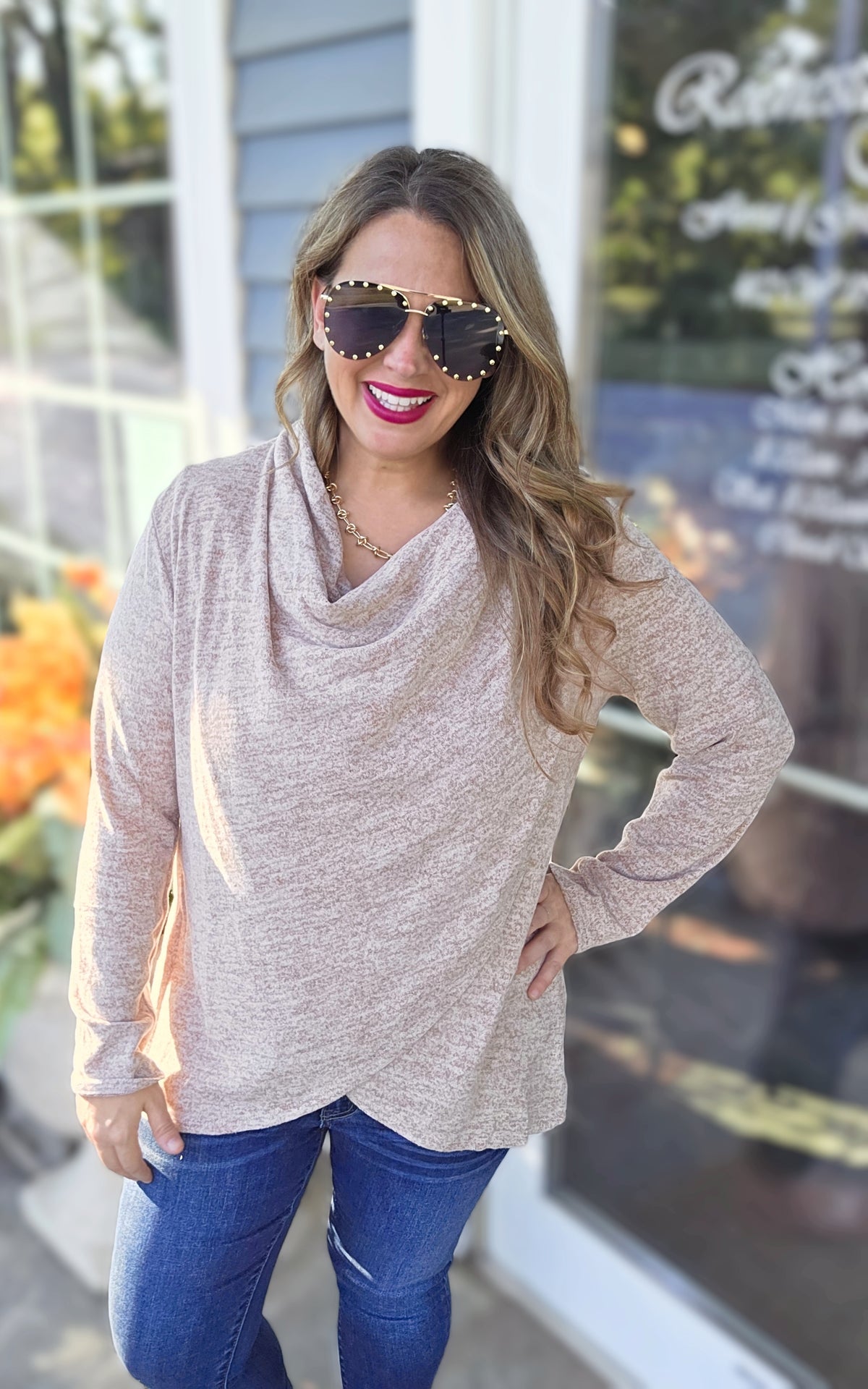 DEAR SCARLETT - 2 N 1 BRUSHED KNIT CARDIGAN - CHESTNUT