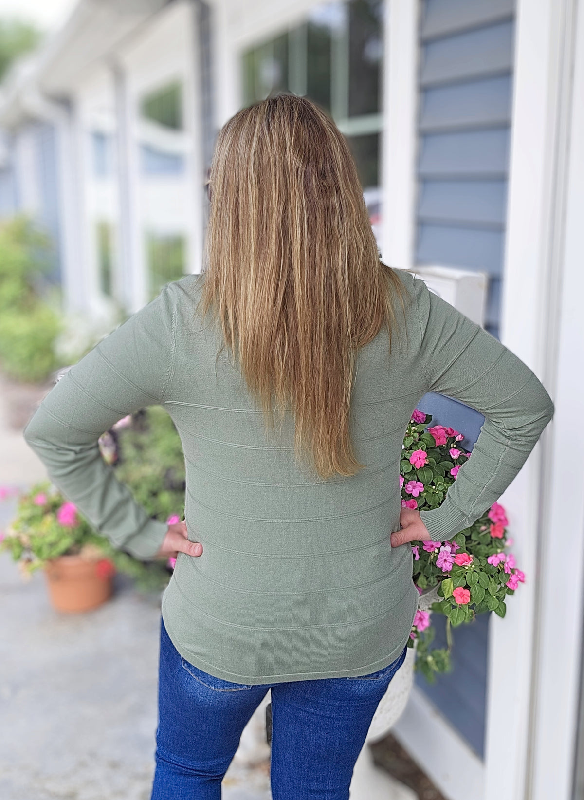 DARK SAGE PINTUCKED SUPER SOFT LIGHT WEIGHT SWEATER