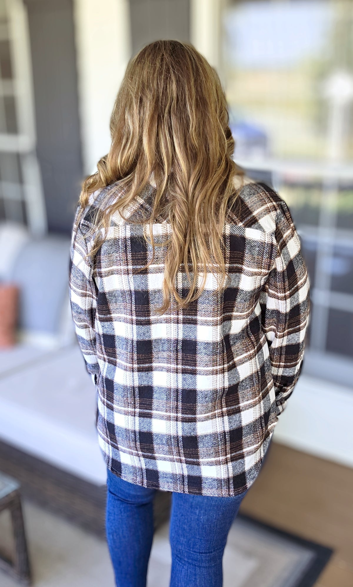 KAREN HART BLACK/TAUPE PLAID SHACKET