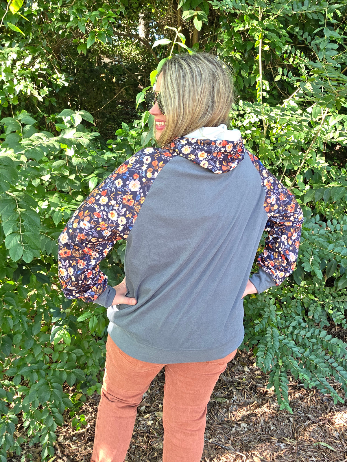 CHARCOAL FLORAL CONTRAST BUTTER SOFT HOODIE