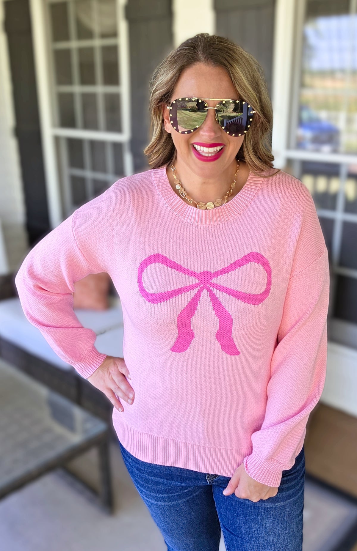 PINK LARGE BOW SWEATER