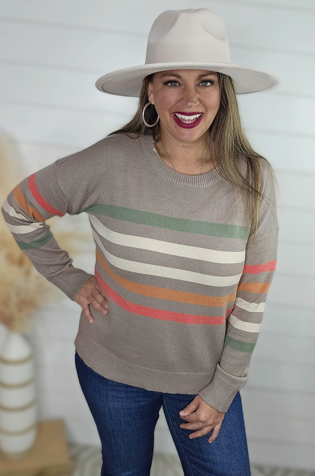 MOCAH MULTI COLOR STRIPE SOFT PULLOVER SWEATER