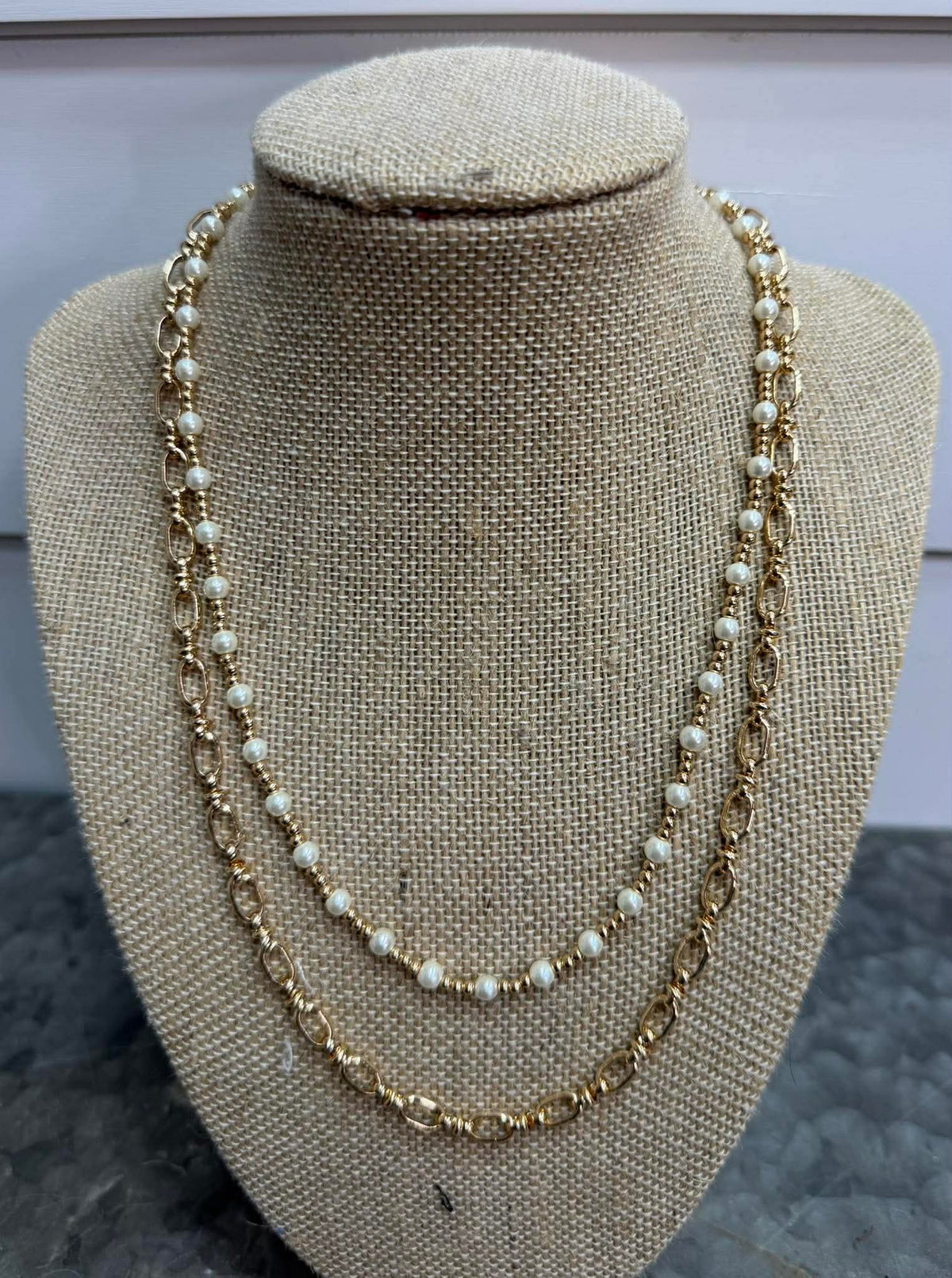 GOLD WATER RESISTANT PEARL AND GOLD CHAIN NECKLACE