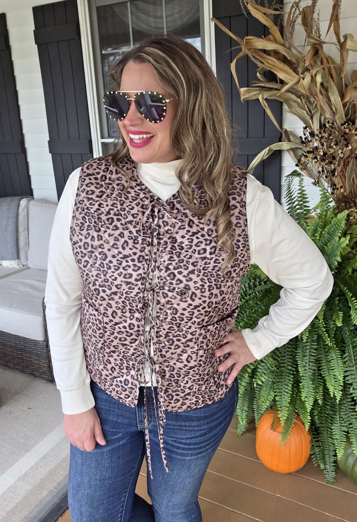 COFFEE/BROWN LEOPARD TIE VEST