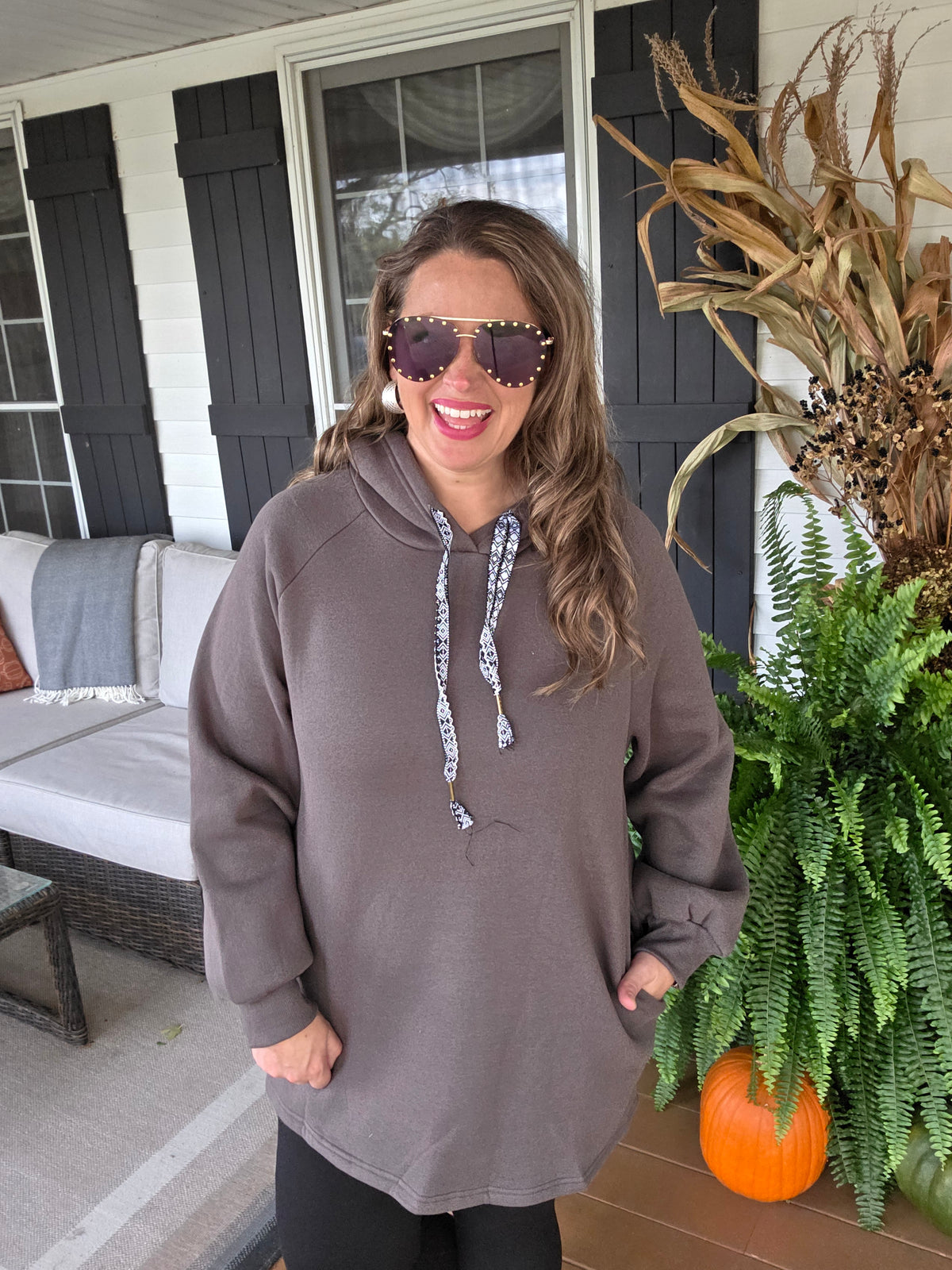 DARK OLIVE HOODED TUNIC SWEATSHIRT