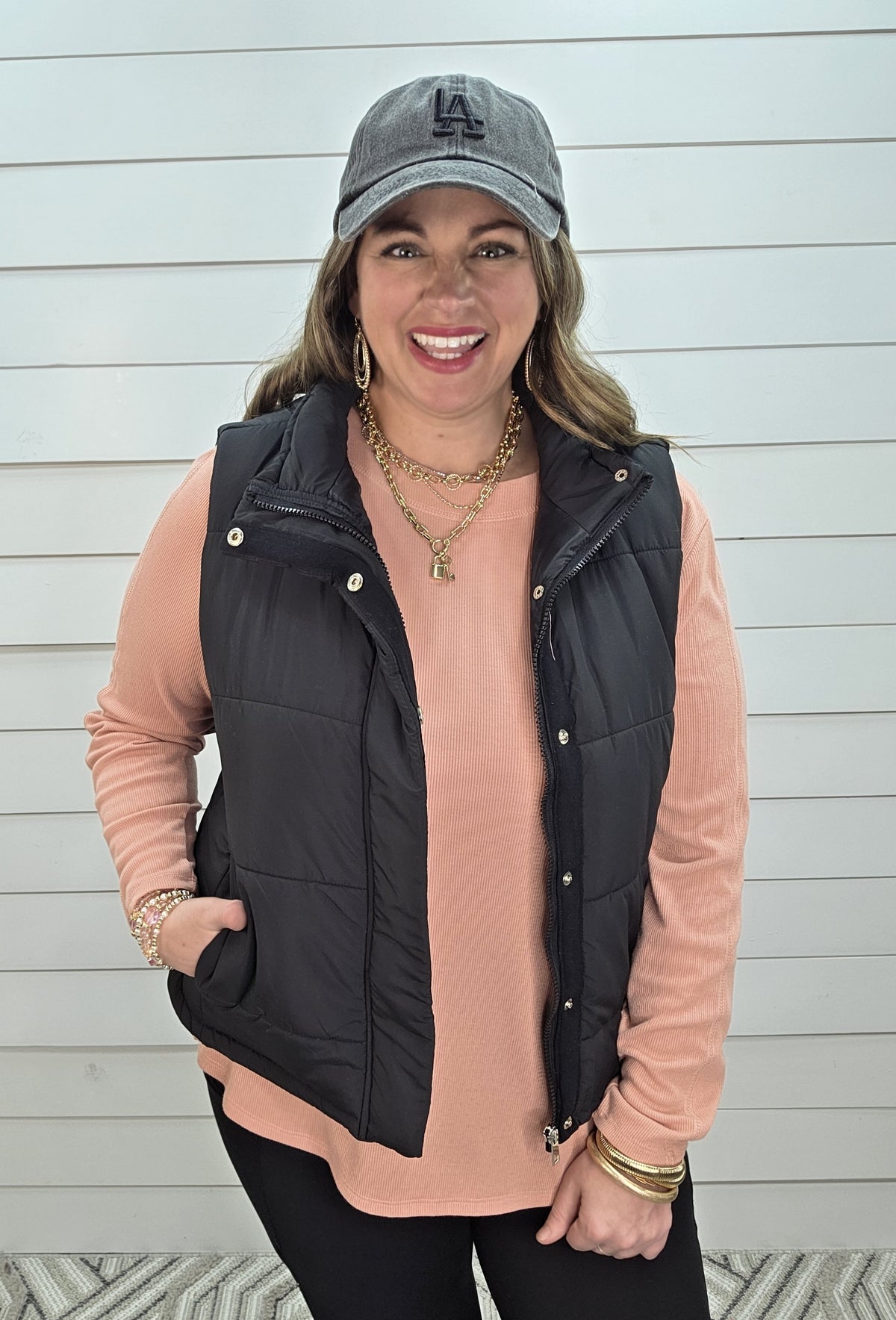 BLACK FULL ZIP PUFF VEST