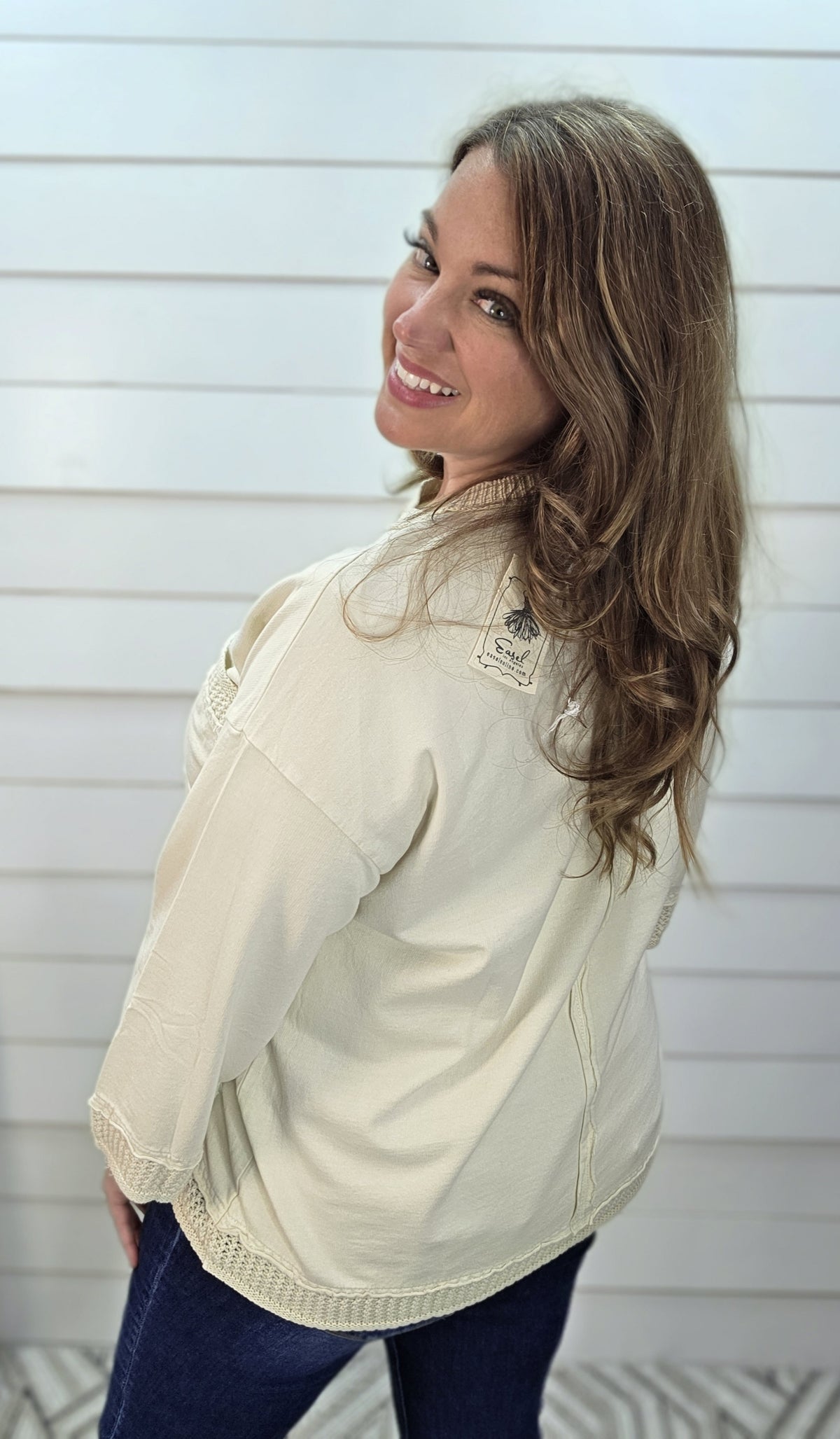 ECRU MINERALWASH HALF SLEEVE TOP