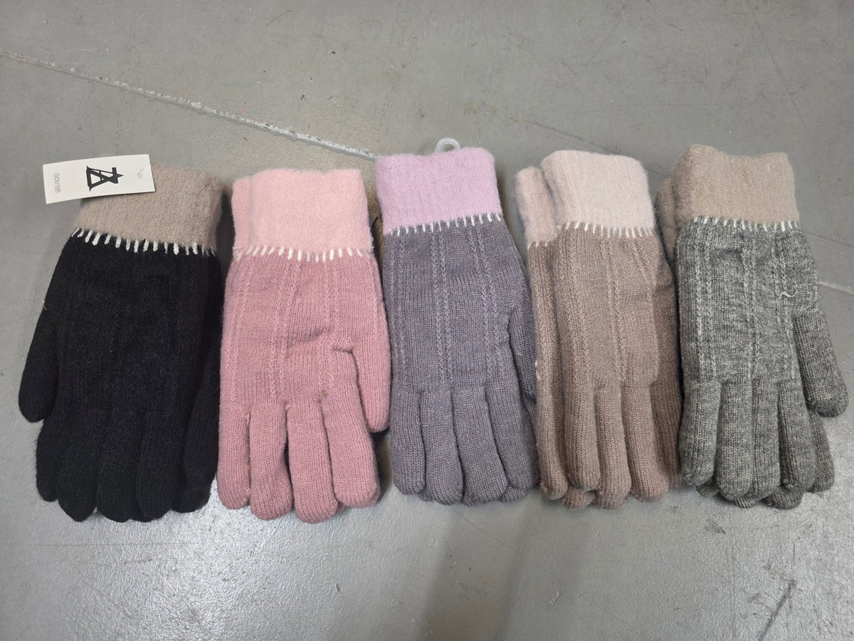 TWO TONE STITCH TRIM FAUX FUR LINED GLOVES - 5 COLORS