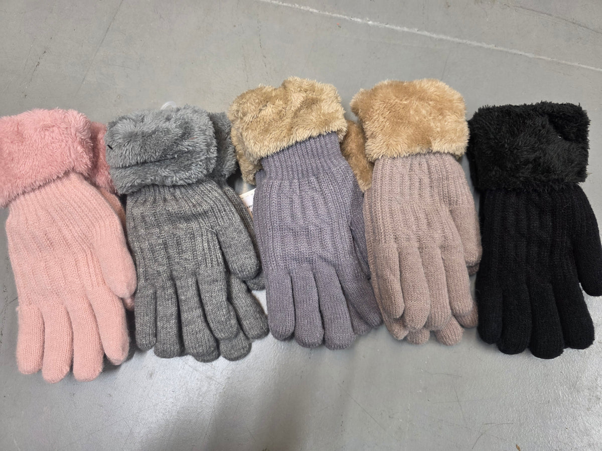 FAUX FUR TRIM AND FAUX FUR LINED GLOVES - 5 COLORS