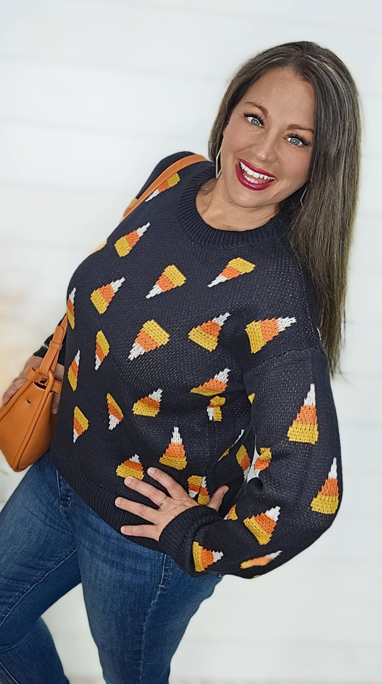 DARK CHARCOAL CANDY CORN SWEATER