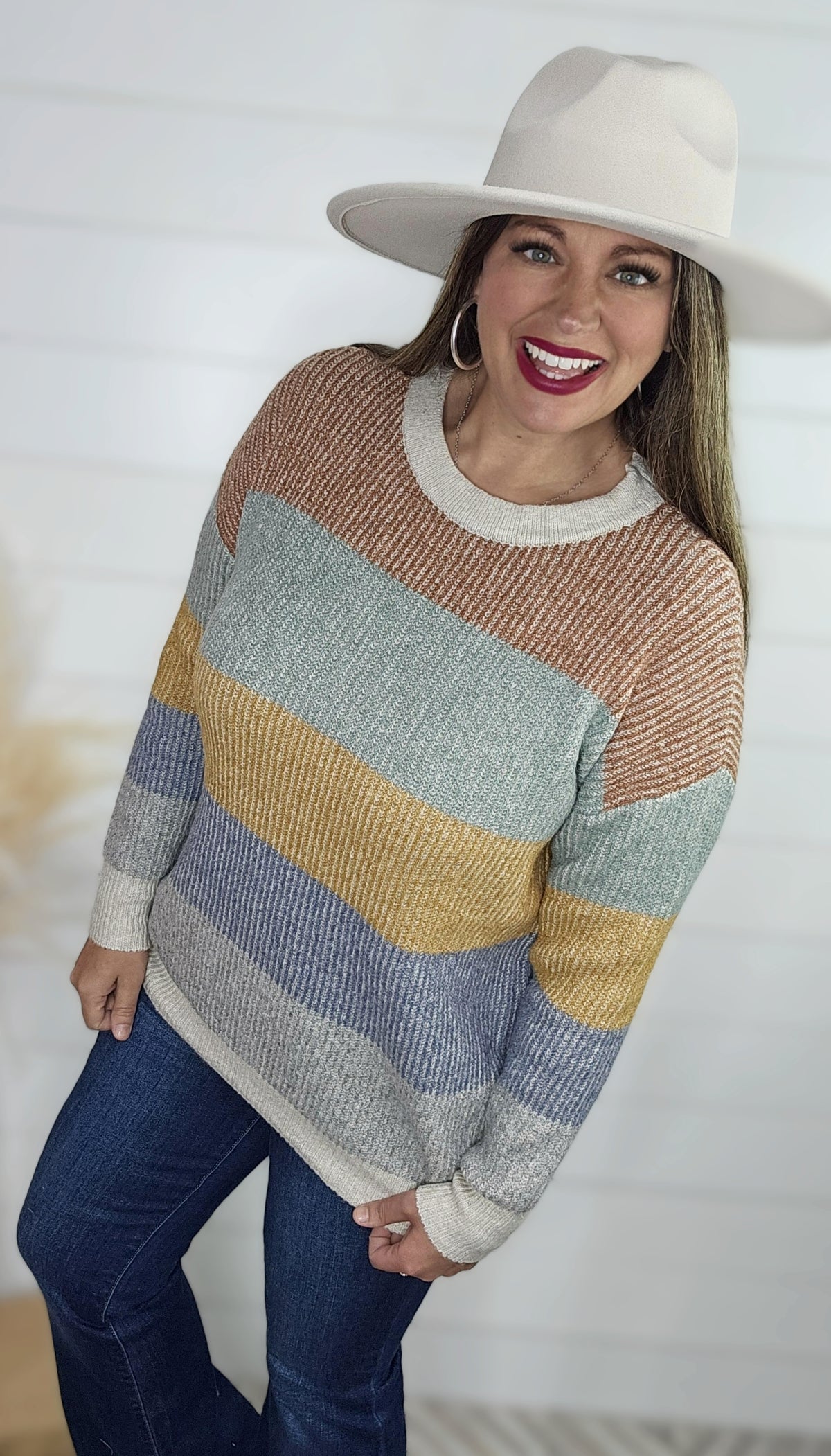 COPPER MULTI COLOR STRIPED SOFT PULLOVER SWEATER