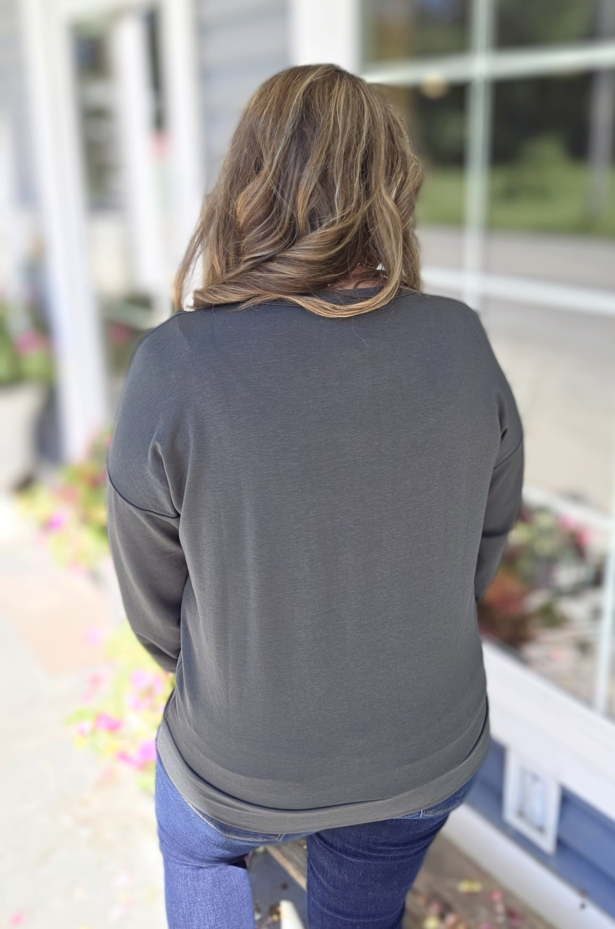 HUNTER GREEN FRENCH TERRY LONG SLEEVE TOP