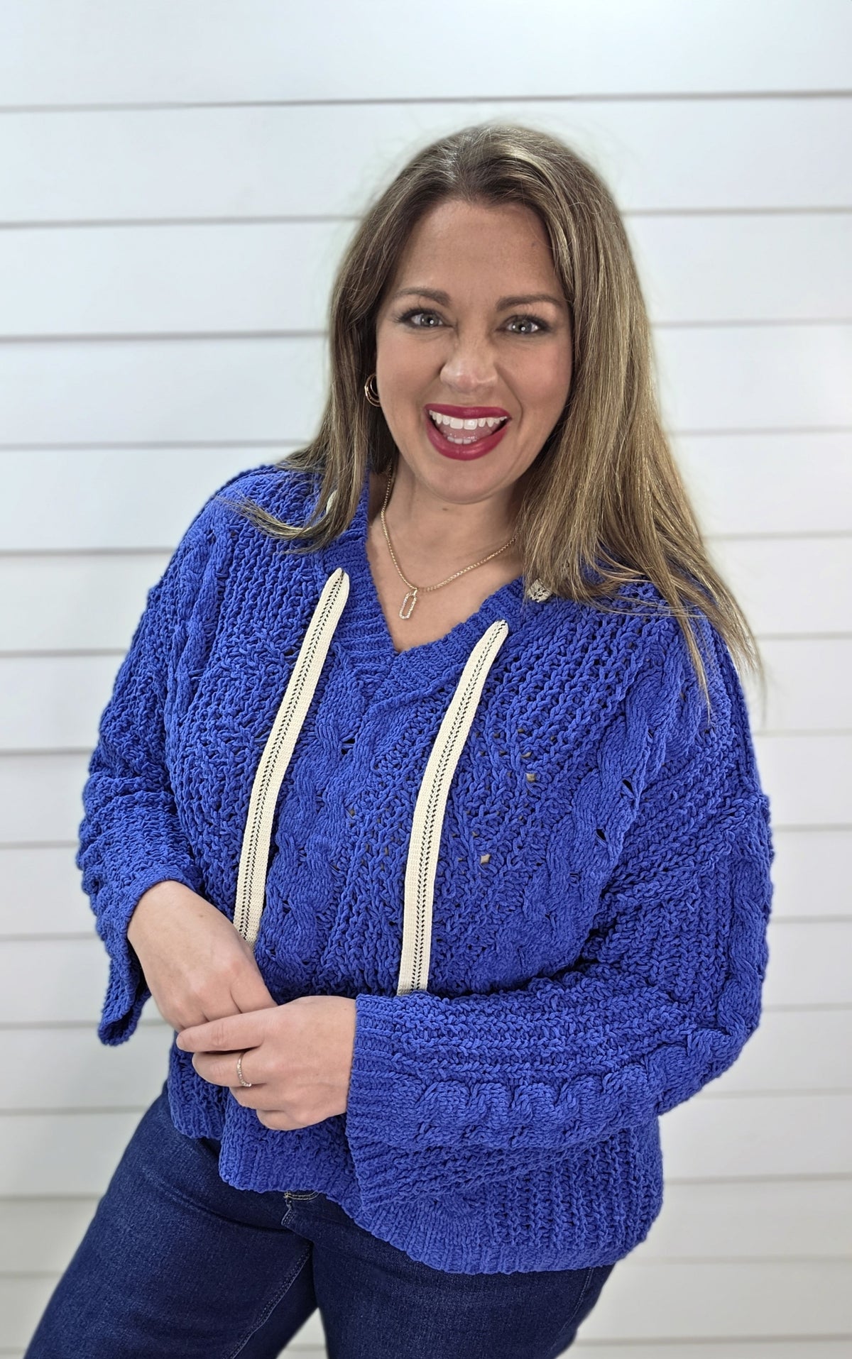 POL OVERSIZED BLUE HOODED SWEATER