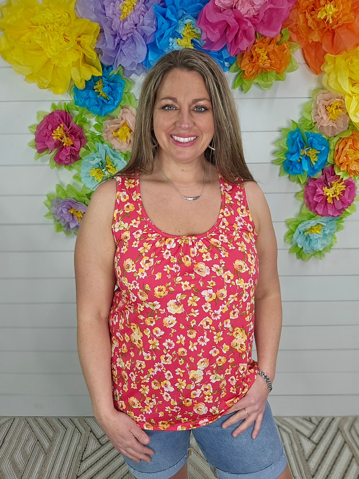 PINK /YELLOW FLORAL TANK TOP
