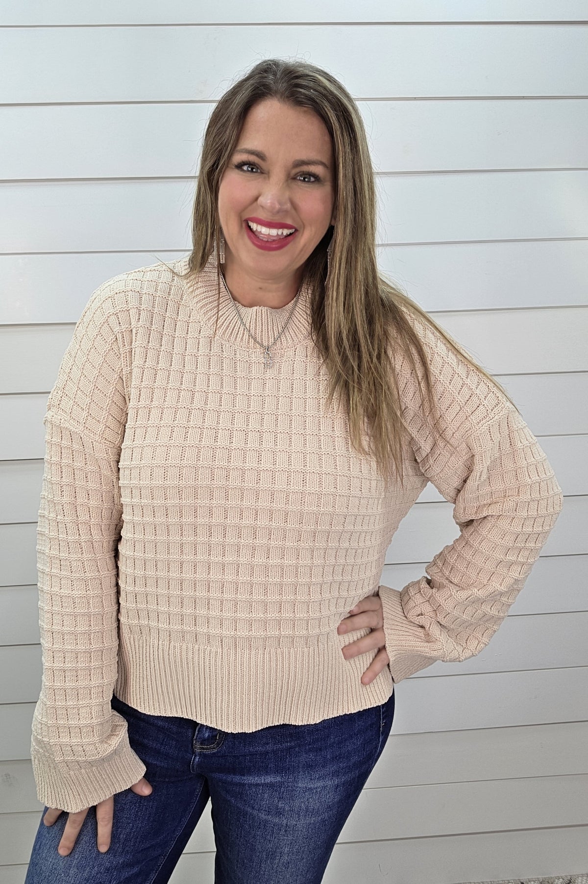 OATMEAL TEXTURED PULLOVER SWEATER