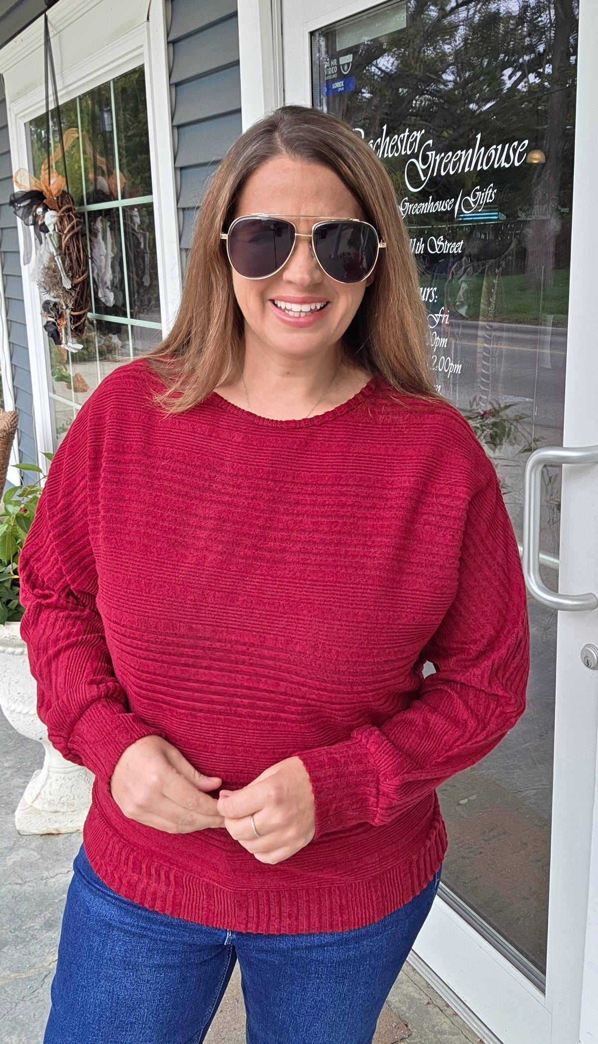 BURGUNDY DOLMAN TEXTURED BRUSHED KNIT TOP