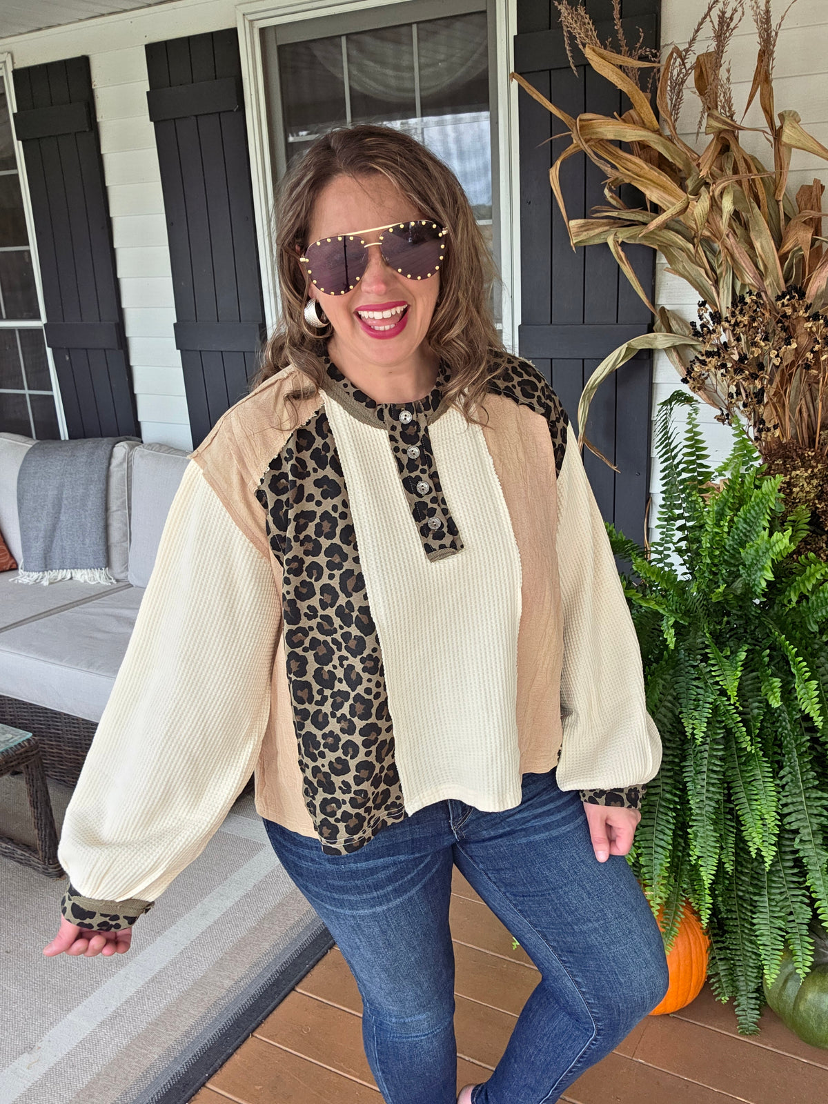 POL CREAM/ANIMAL CONTRAST OVERSIZED TOP