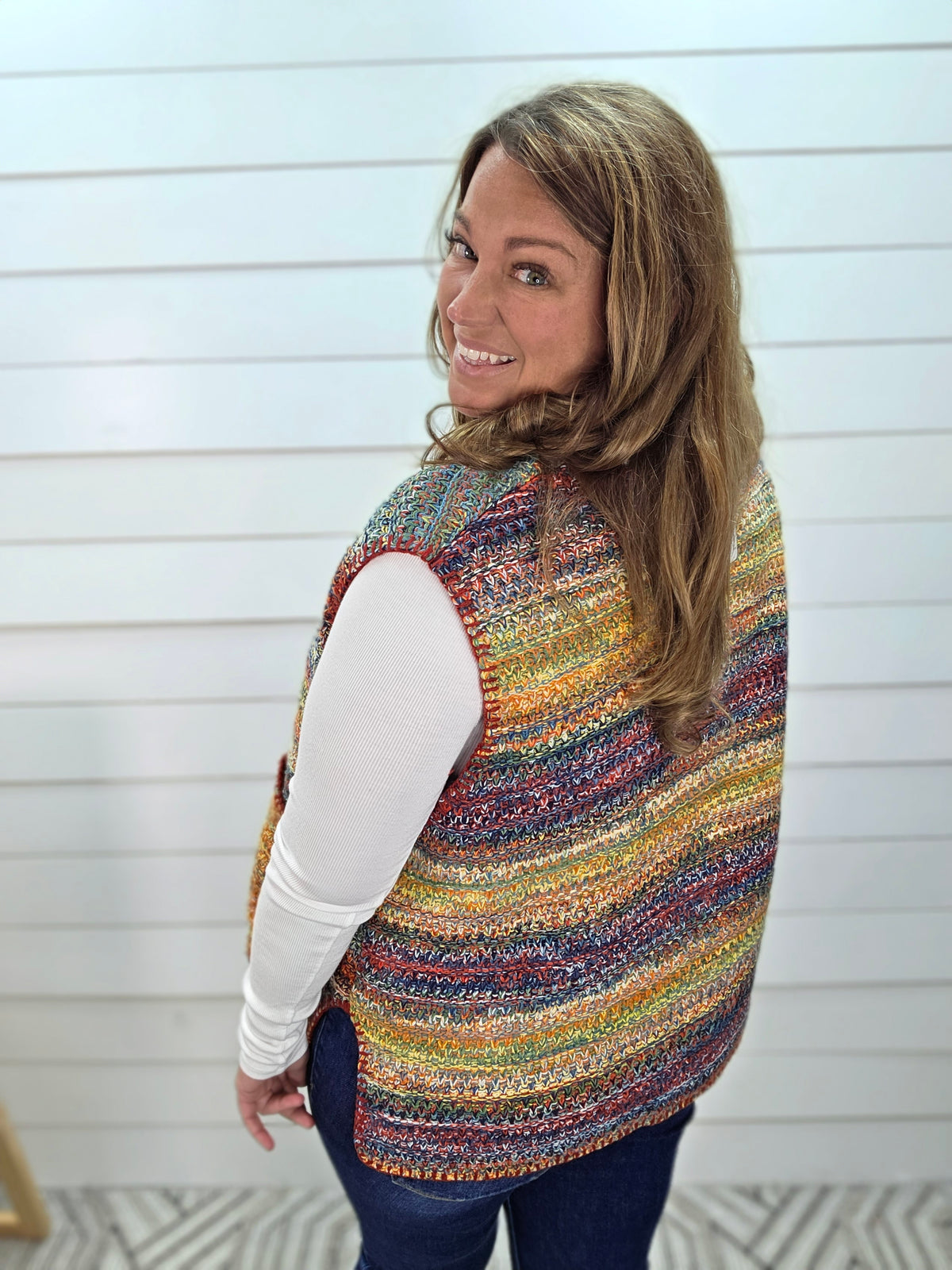 MULTI COLOR OVERSIZED KNIT BUTTON VEST