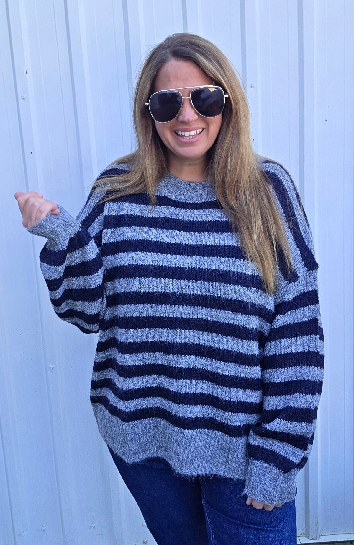 Charcoal/Navy Striped Oversized Sweater